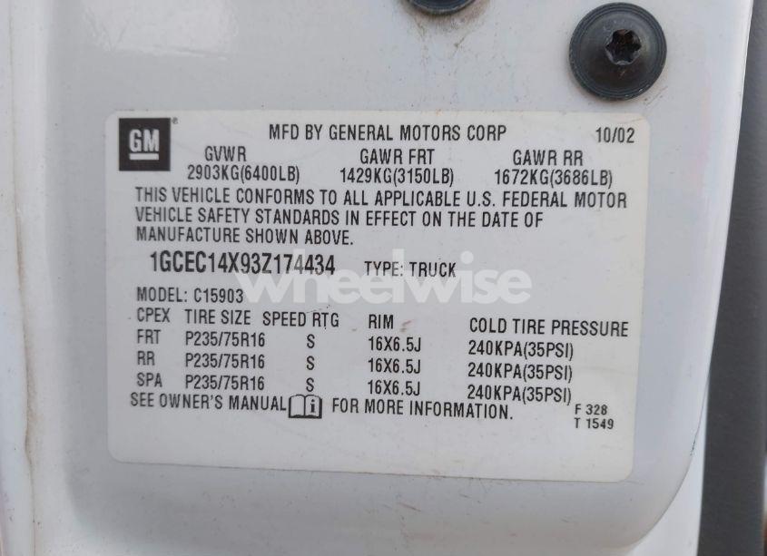 Photo 9 of 2003 Chevrolet Silverado 1500 WORK TRUCK (VIN 1GCEC14X93Z174434)