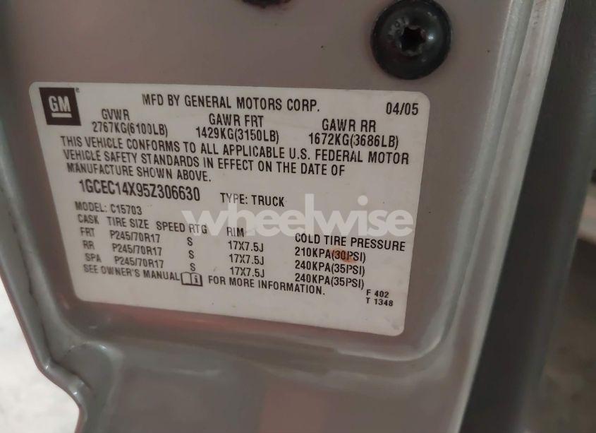 Photo 9 of 2005 Chevrolet Silverado 1500 WORK TRUCK (VIN 1GCEC14X95Z306630)