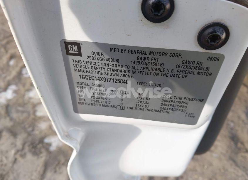 Photo 9 of 2007 Chevrolet Silverado 1500 CLASSIC WORK TRUCK (VIN 1GCEC14X97Z125840)