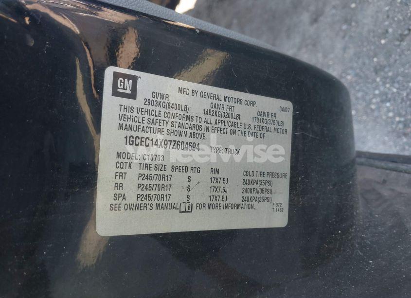 Photo 9 of 2007 Chevrolet Silverado 1500 WORK TRUCK (VIN 1GCEC14X97Z604694)