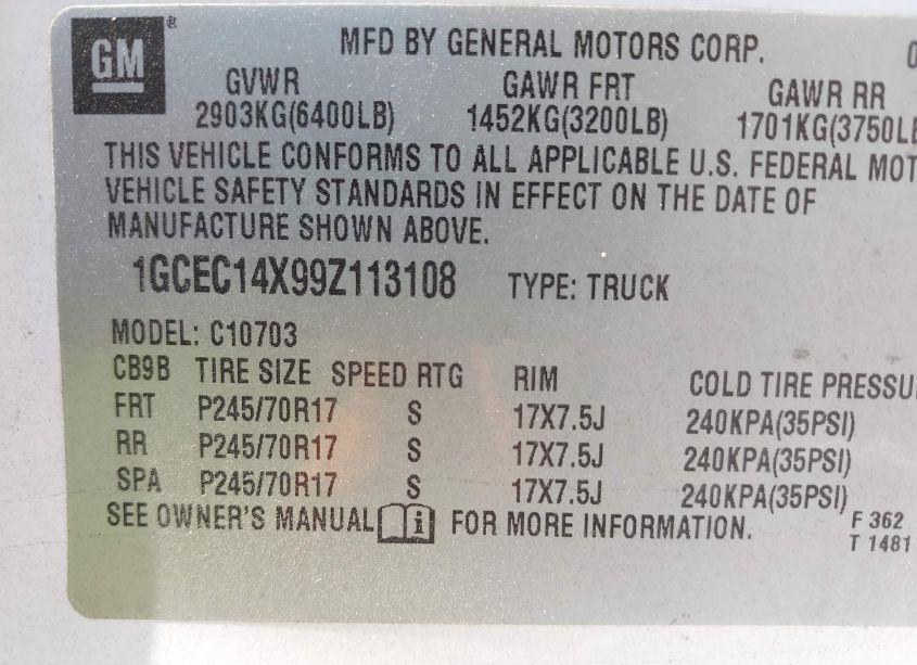 Photo 9 of 2009 Chevrolet Silverado 1500 WORK TRUCK (VIN 1GCEC14X99Z113108)