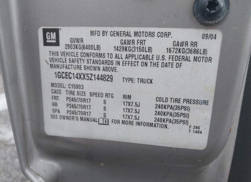 Photo 9 of 2005 Chevrolet Silverado 1500 WORK TRUCK (VIN 1GCEC14XX5Z144829)