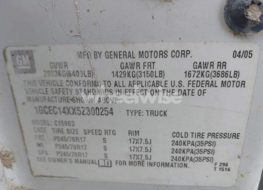 Photo 9 of 2005 Chevrolet Silverado 1500 WORK TRUCK (VIN 1GCEC14XX5Z300254)