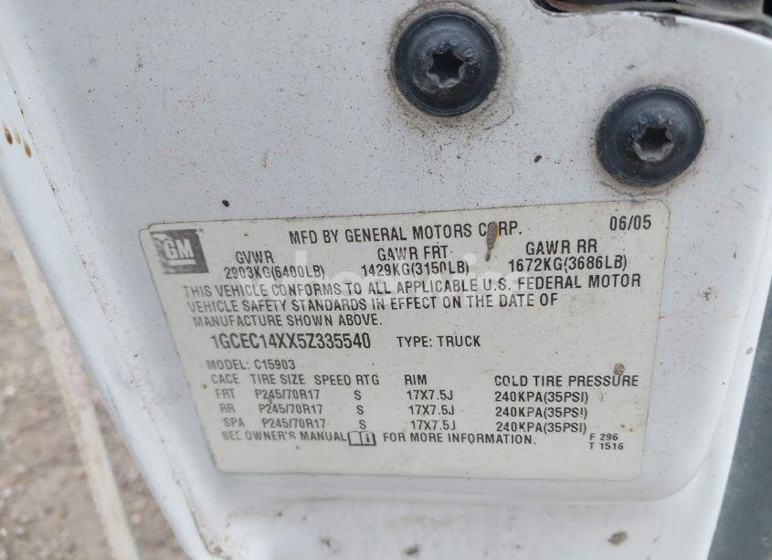 Photo 9 of 2005 Chevrolet Silverado 1500 WORK TRUCK (VIN 1GCEC14XX5Z335540)