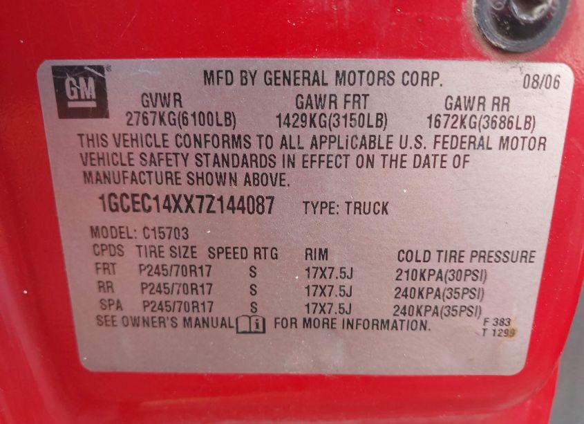 Photo 9 of 2007 Chevrolet Silverado 1500 CLASSIC WORK TRUCK (VIN 1GCEC14XX7Z144087)