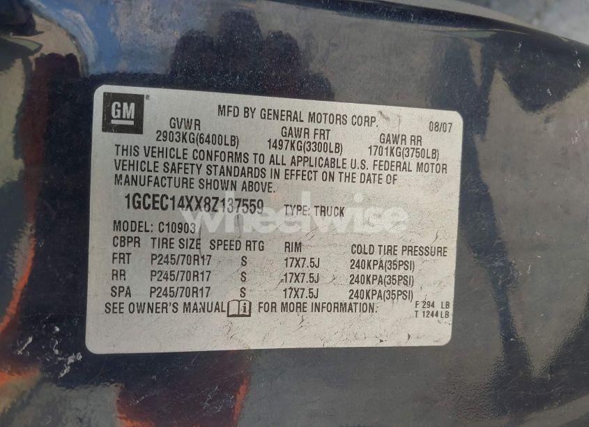 Photo 9 of 2008 Chevrolet Silverado 1500 WORK TRUCK (VIN 1GCEC14XX8Z137559)