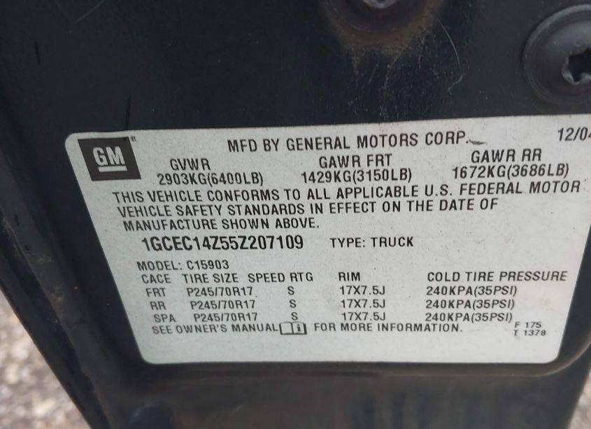 Photo 9 of 2005 Chevrolet Silverado 1500 (VIN 1GCEC14Z55Z207109)