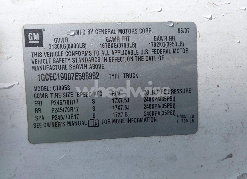 Photo 9 of 2007 Chevrolet Silverado 1500 WORK TRUCK (VIN 1GCEC19007E598982)