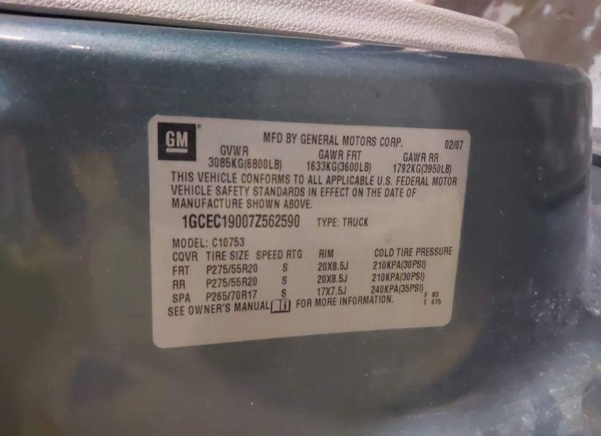 Photo 9 of 2007 Chevrolet Silverado 1500 LT1 (VIN 1GCEC19007Z562590)