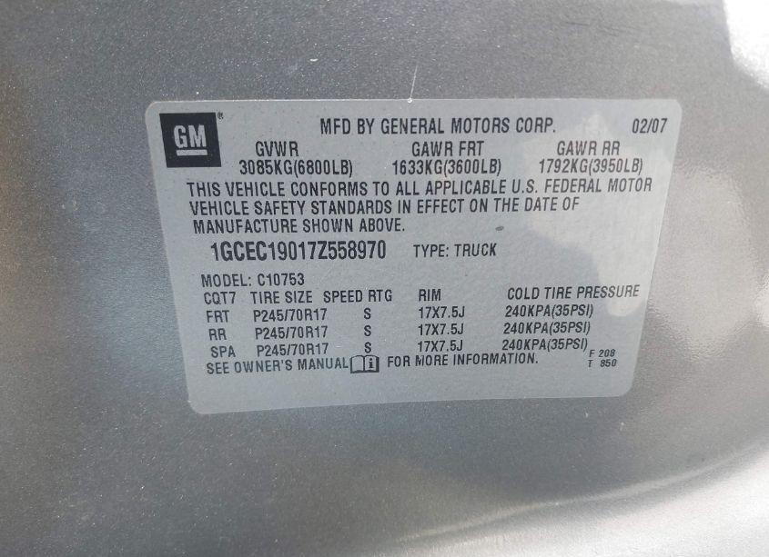 Photo 9 of 2007 Chevrolet Silverado 1500 LT2 (VIN 1GCEC19017Z558970)