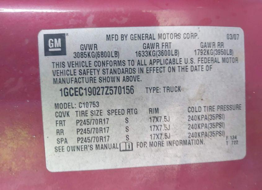 Photo 9 of 2007 Chevrolet Silverado 1500 LT1 (VIN 1GCEC19027Z570156)