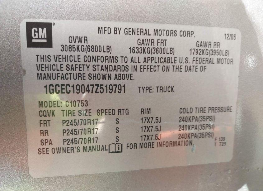 Photo 9 of 2007 Chevrolet Silverado 1500 LT1 (VIN 1GCEC19047Z519791)