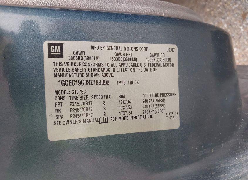 Photo 9 of 2008 Chevrolet Silverado 1500 WORK TRUCK (VIN 1GCEC19C08Z153095)