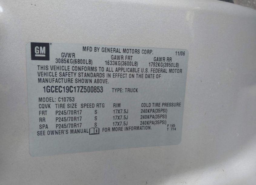 Photo 9 of 2007 Chevrolet Silverado 1500 LT1 (VIN 1GCEC19C17Z500853)