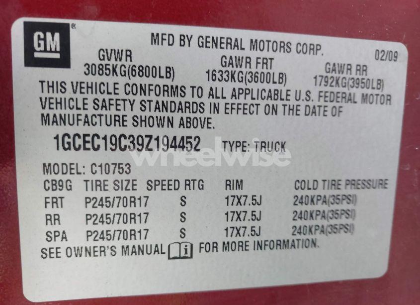 Photo 9 of 2009 Chevrolet Silverado 1500 LS (VIN 1GCEC19C39Z194452)