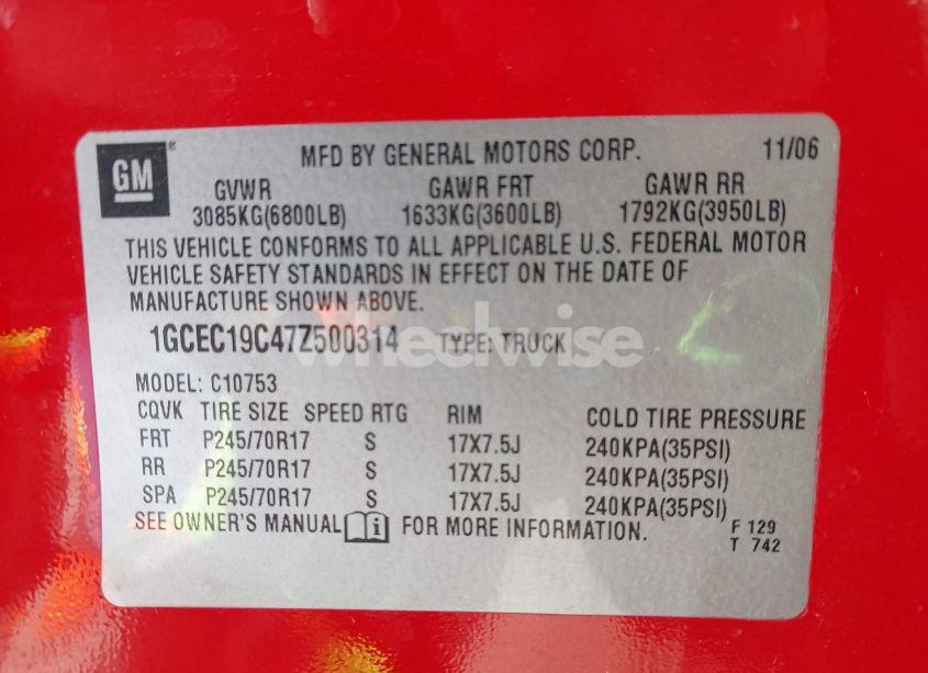 Photo 9 of 2007 Chevrolet Silverado 1500 LT1 (VIN 1GCEC19C47Z500314)