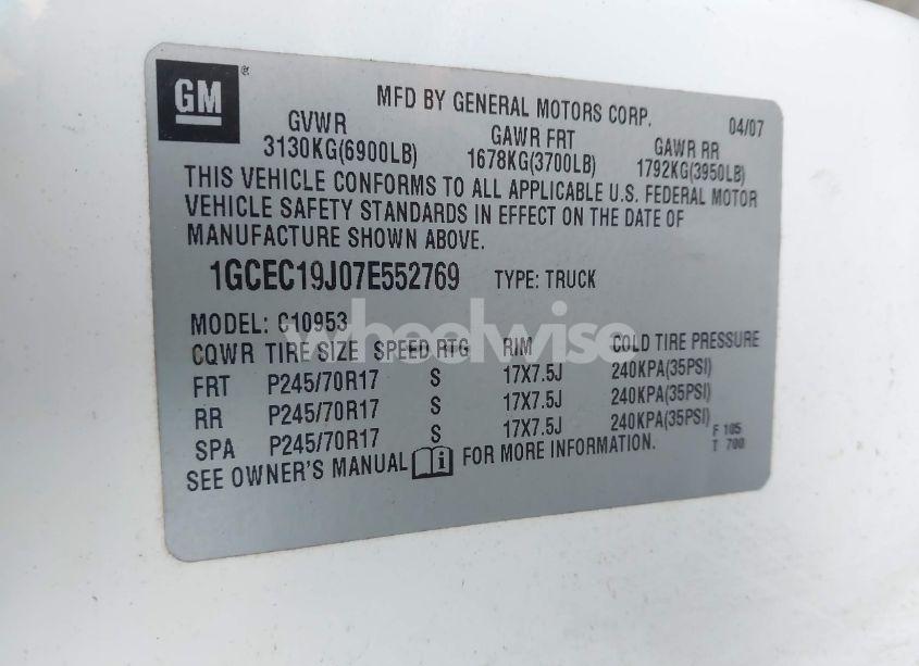Photo 9 of 2007 Chevrolet Silverado 1500 WORK TRUCK (VIN 1GCEC19J07E552769)