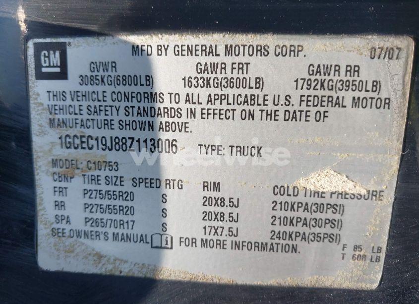 Photo 9 of 2008 Chevrolet Silverado 1500 LT1 (VIN 1GCEC19J88Z113006)