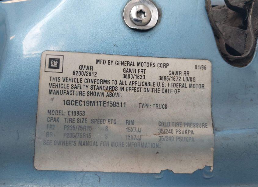 Photo 9 of 1996 Chevrolet Gmt-400 C1500 (VIN 1GCEC19M1TE158511)