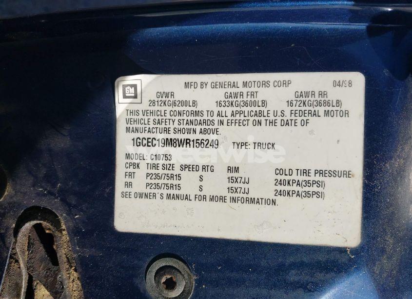 Photo 9 of 1998 Chevrolet C1500 FLEETSIDE (VIN 1GCEC19M8WR156249)