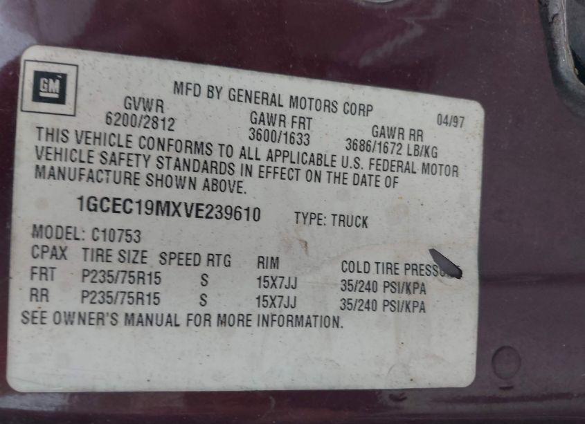 Photo 9 of 1997 Chevrolet C1500 FLEETSIDE (VIN 1GCEC19MXVE239610)