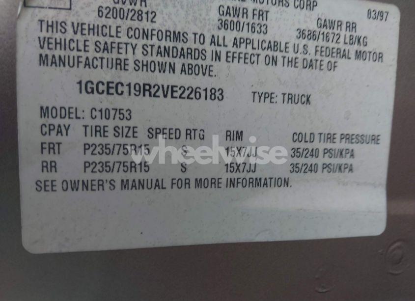 Photo 9 of 1997 Chevrolet C1500 FLEETSIDE (VIN 1GCEC19R2VE226183)