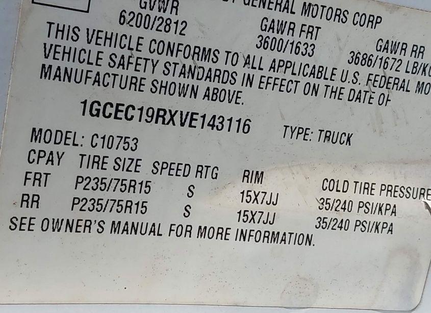 Photo 9 of 1997 Chevrolet C1500 FLEETSIDE (VIN 1GCEC19RXVE143116)