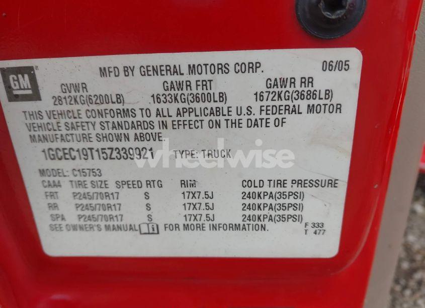 Photo 9 of 2005 Chevrolet Silverado 1500 LS (VIN 1GCEC19T15Z339921)