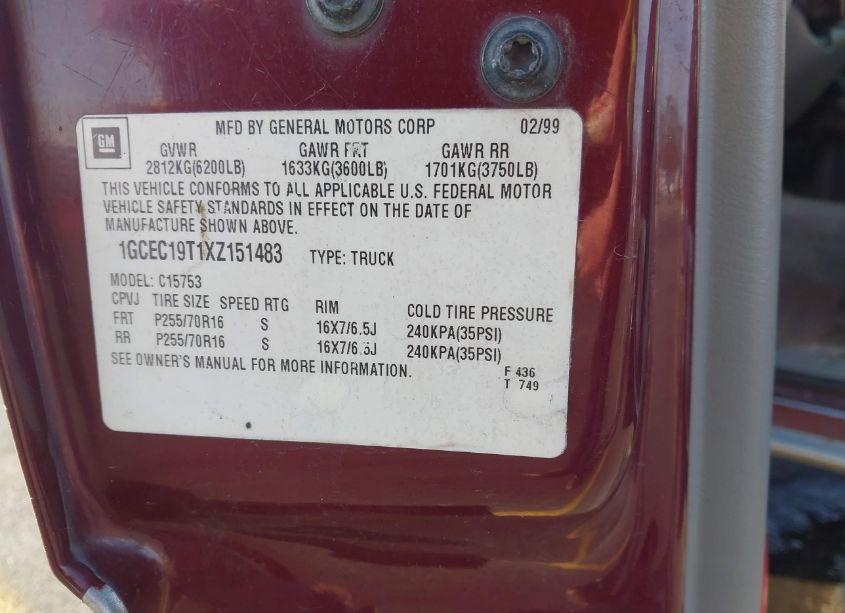 Photo 9 of 1999 Chevrolet Silverado 1500 LS (VIN 1GCEC19T1XZ151483)