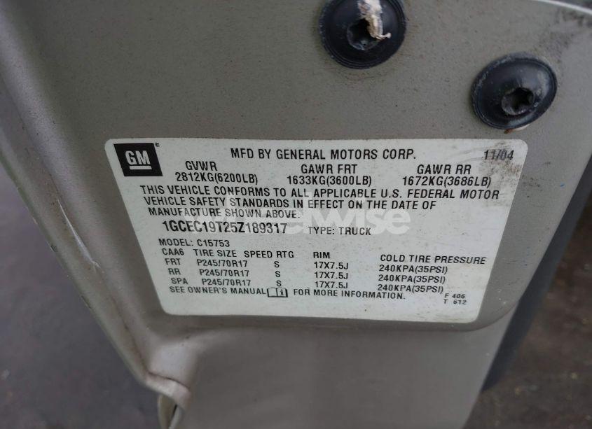 Photo 9 of 2005 Chevrolet Silverado 1500 LS (VIN 1GCEC19T25Z189317)