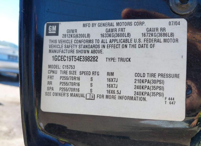 Photo 9 of 2004 Chevrolet Silverado 1500 LT (VIN 1GCEC19T54E398282)