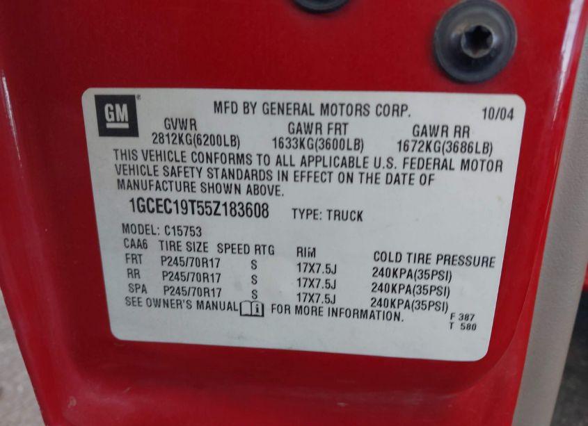 Photo 9 of 2005 Chevrolet Silverado 1500 LT (VIN 1GCEC19T55Z183608)