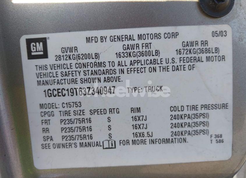 Photo 9 of 2003 Chevrolet Silverado 1500 LS (VIN 1GCEC19T63Z340947)