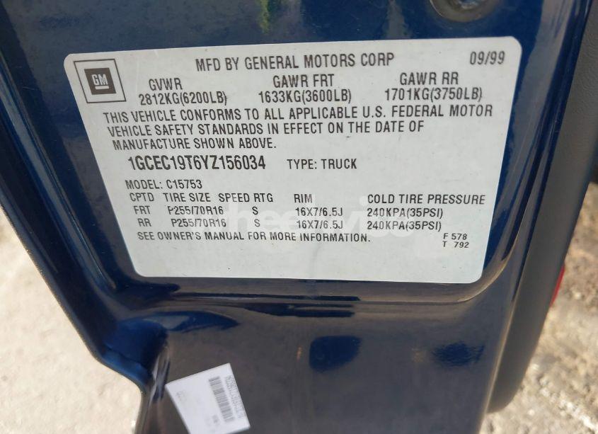 Photo 9 of 2000 Chevrolet Silverado 1500 LT (VIN 1GCEC19T6YZ156034)