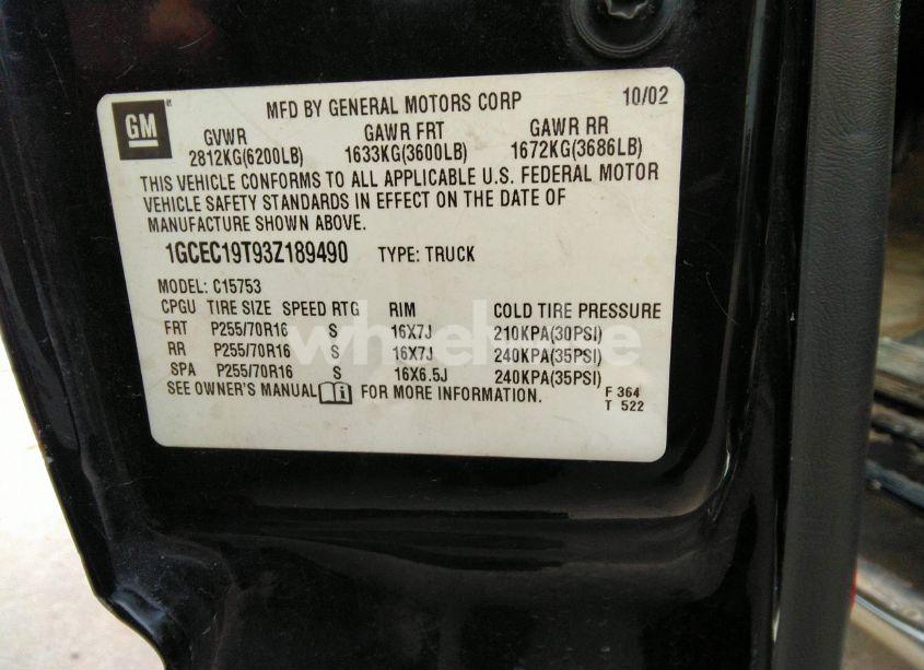 Photo 9 of 2003 Chevrolet Silverado 1500 LS (VIN 1GCEC19T93Z189490)