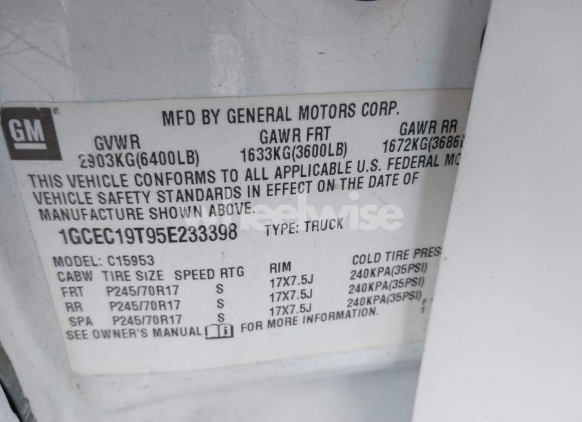 Photo 9 of 2005 Chevrolet Silverado 1500 LS (VIN 1GCEC19T95E233398)