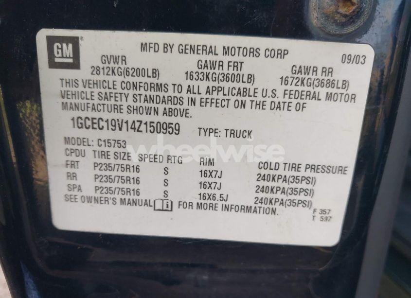 Photo 9 of 2004 Chevrolet Silverado 1500 LS (VIN 1GCEC19V14Z150959)