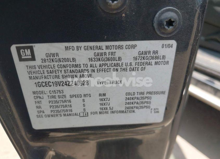 Photo 9 of 2004 Chevrolet Silverado 1500 LS (VIN 1GCEC19V24Z240928)