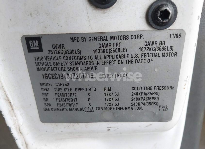 Photo 9 of 2007 Chevrolet Silverado 1500 CLASSIC WORK TRUCK (VIN 1GCEC19V37Z207215)