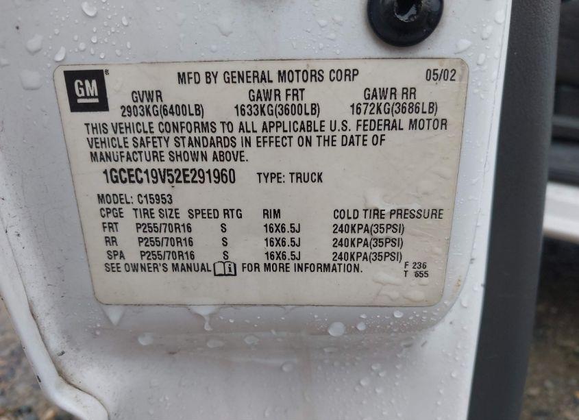 Photo 9 of 2002 Chevrolet Silverado 1500 (VIN 1GCEC19V52E291960)