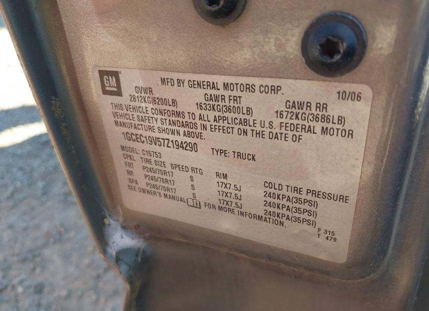 Photo 9 of 2007 Chevrolet Silverado 1500 CLASSIC LS (VIN 1GCEC19V57Z194290)