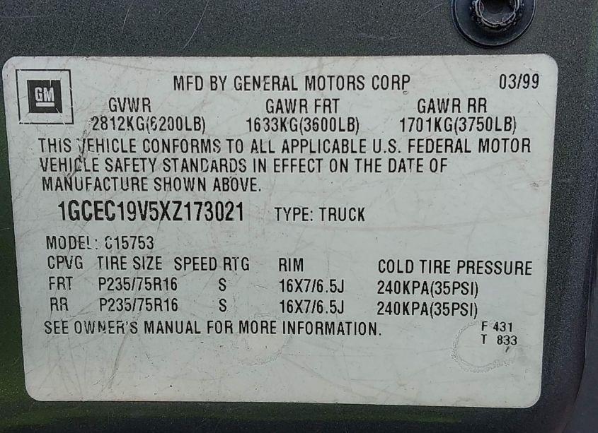 Photo 9 of 1999 Chevrolet Silverado 1500 LS (VIN 1GCEC19V5XZ173021)