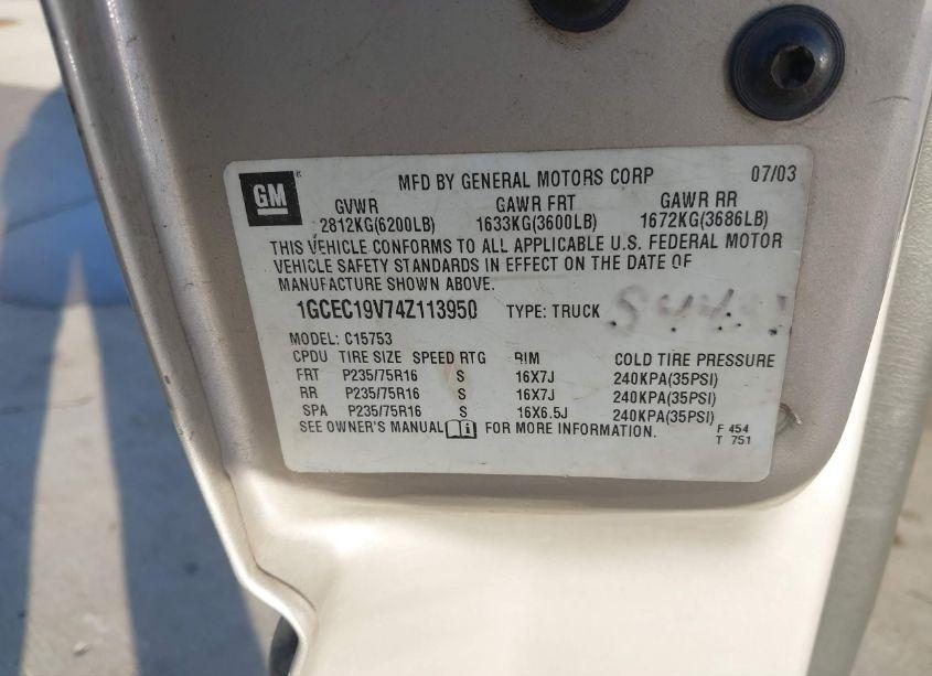 Photo 9 of 2004 Chevrolet Silverado 1500 LS (VIN 1GCEC19V74Z113950)