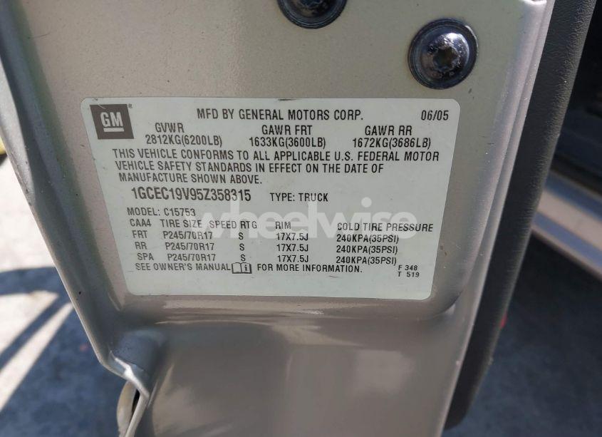Photo 9 of 2005 Chevrolet Silverado 1500 LS (VIN 1GCEC19V95Z358315)