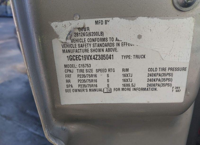 Photo 9 of 2004 Chevrolet Silverado 1500 LS (VIN 1GCEC19VX4Z305041)