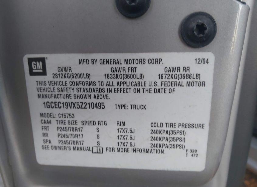 Photo 9 of 2005 Chevrolet Silverado 1500 LS (VIN 1GCEC19VX5Z210495)