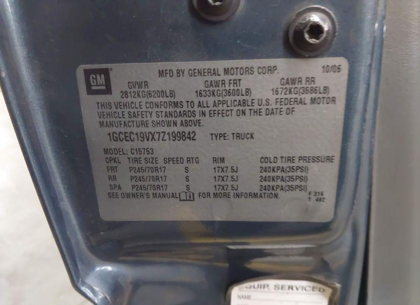 Photo 9 of 2007 Chevrolet Silverado 1500 CLASSIC WORK TRUCK (VIN 1GCEC19VX7Z199842)