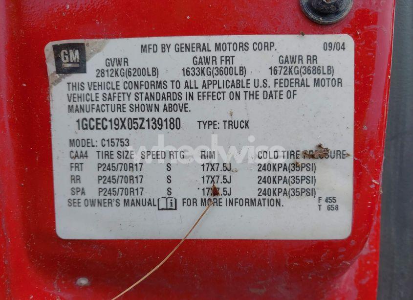 Photo 9 of 2005 Chevrolet Silverado 1500 WORK TRUCK (VIN 1GCEC19X05Z139180)