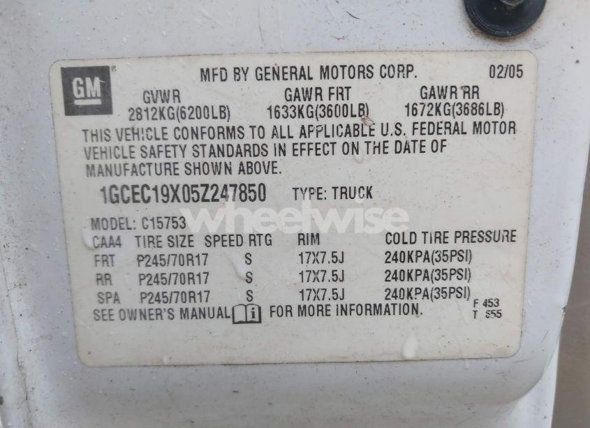 Photo 9 of 2005 Chevrolet Silverado 1500 WORK TRUCK (VIN 1GCEC19X05Z247850)