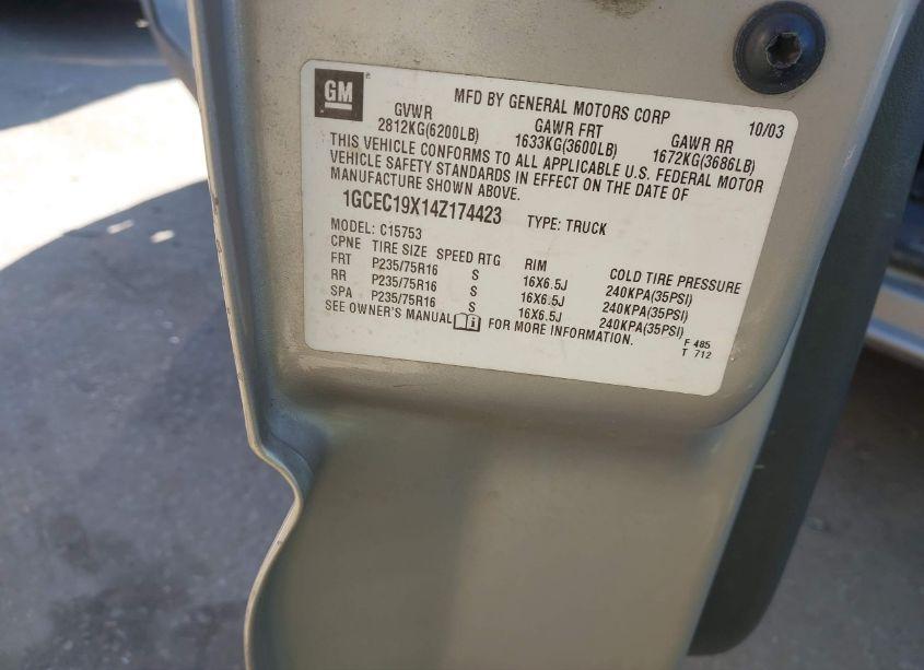 Photo 9 of 2004 Chevrolet Silverado 1500 WORK TRUCK (VIN 1GCEC19X14Z174423)